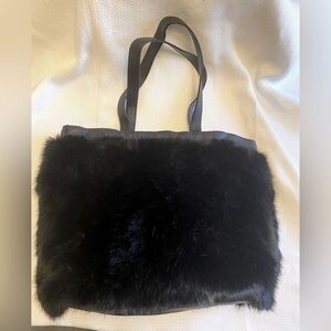 Faux mink fake fur vegan leather bougie extra large tote bag